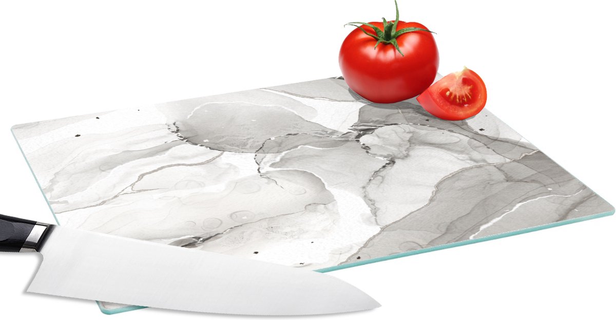 Glazen Snijplank - 28x20 - Marmer - Zwart - Lijn - Snijplanken Glas
