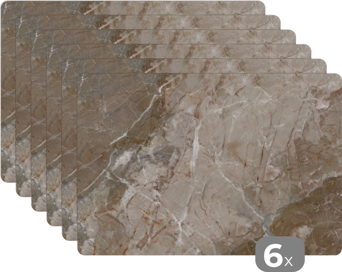 Placemat - Placemats kunststof - Graniet - Grijs - Wit - 45x30 cm - 6 stuks - Hittebestendig - Anti-Slip - Onderlegger - Afneembaar