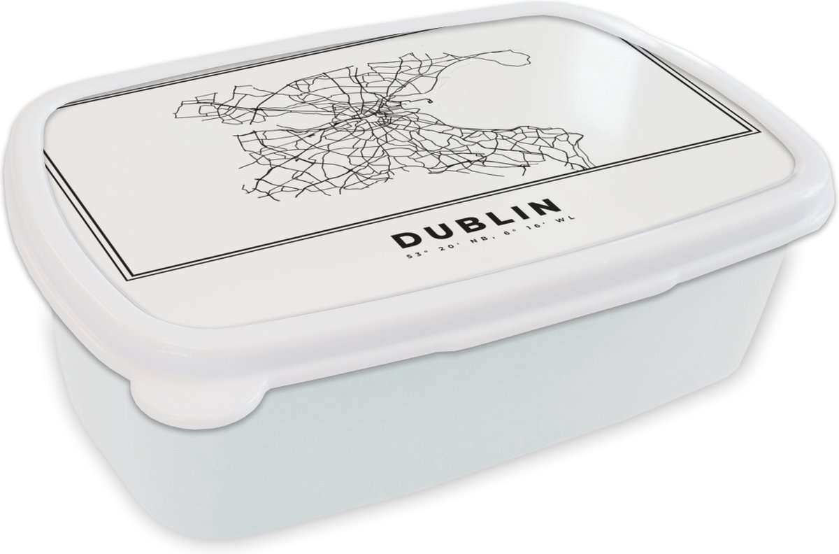 Broodtrommel Wit - Lunchbox - Brooddoos - Dublin - Stadskaart - Ierland - 18x12x6 cm - Volwassenen