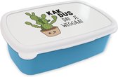 Broodtrommel Blauw - Lunchbox - Brooddoos - Spreuken - Quotes - 'Kak dus dat je weggaat' - Cactus - 18x12x6 cm - Kinderen - Jongen