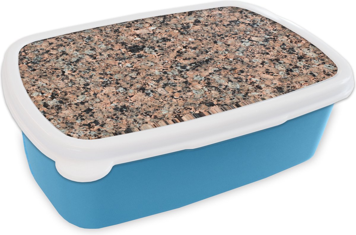 Broodtrommel Blauw - Lunchbox - Brooddoos - Bruin - Steen - Graniet - 18x12x6 cm - Kinderen - Jongen