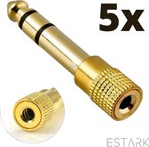 ESTARK® Audio Plug 5 STUKS - 6.35mm Jack (m) - 3.5mm Jack (v) Stereo AUX Audio Aux Adapter - Verloopstekker - 6.35 mm naar 3.5 mm - Mini jack naar jack - Verloopplug – Jackplug - Koppelstuk - Audio plug - metaal / verguld - Goud5