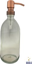 Zeepdispenser | Zeeppompje | Blanco | transparant glas | 500ml | Zonder sticker | Koper kleur metaal pomp | Glas