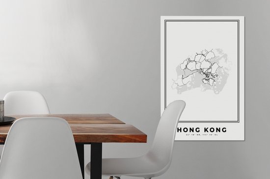Tableau Peinture Hong Kong - Plan de Ville - Zwart Wit - 60x90 cm - Décoration murale