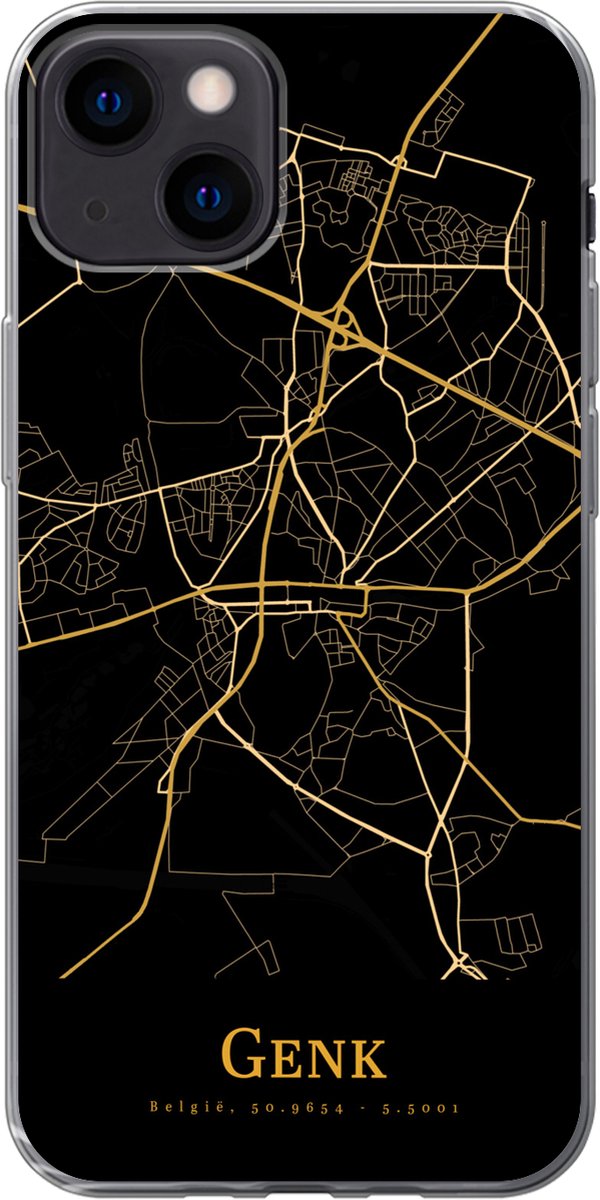Telefoonhoesje Geschikt voor iPhone 13 hoesje - Genk - Kaart - Gold - Siliconen Telefoonhoesje Telefoonhoesje