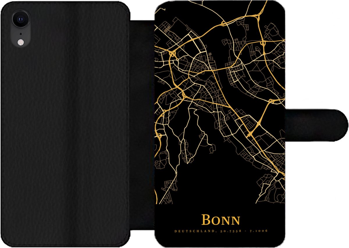 Telefoonhoesje Geschikt voor iPhone XR telefoonhoesje - Bonn - Kaart - Gold - Met vakjes - Wallet case met magneetsluiting