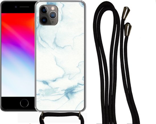 Coque avec cordon iPhone 11 Pro - Imprimé marbré - Wit - Motif - Siliconen - Bandoulière - Coque arrière avec cordon - Coque pour téléphone avec cordon - Coque avec corde