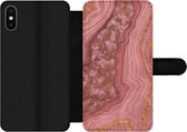 Bookcase Geschikt voor iPhone X telefoonhoesje - Marmer print - Roze - Goud - Met vakjes - Wallet case met magneetsluiting