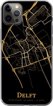 Geschikt voor iPhone 12 Pro Max hoesje - Delft - Kaart - Goud - Siliconen Telefoonhoesje