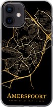 Geschikt voor iPhone 12 hoesje - Amersfoort - Kaart - Goud - Zwart - Siliconen Telefoonhoesje