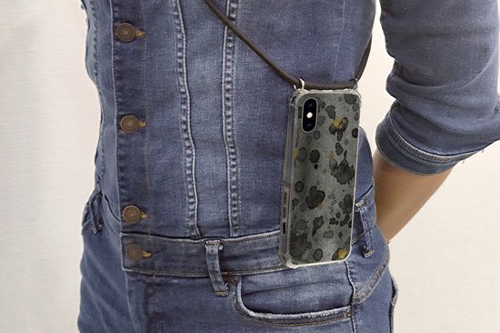 Cordon de téléphone - Chaîne de téléphone - Coque avec cordon iPhone X - Béton - Or - Abstrait - Siliconen - Bandoulière - Coque de téléphone avec cordon