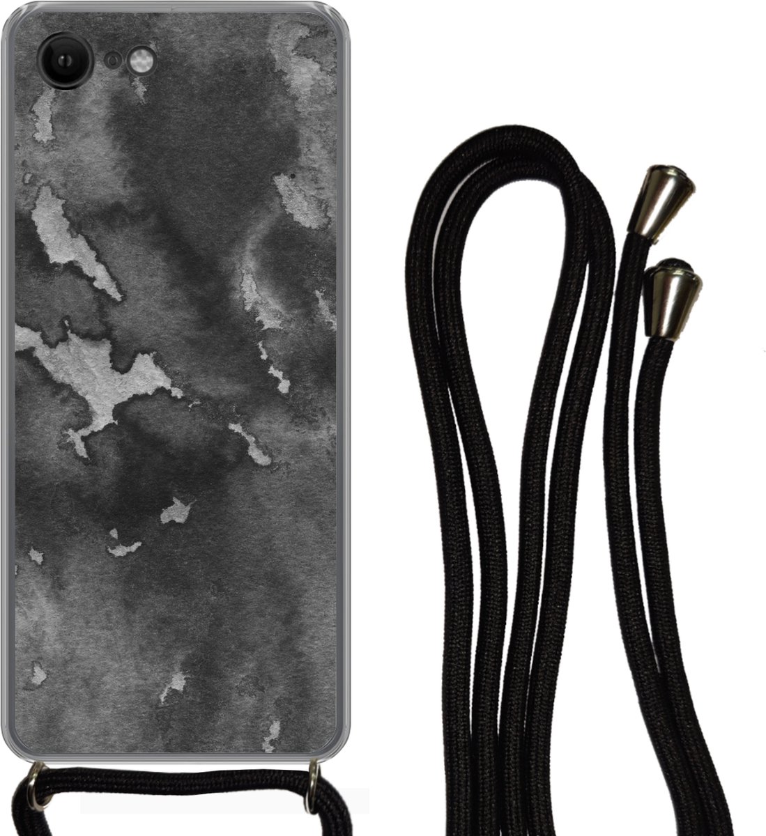 Telefoonkoord - Telefoonketting - Telefoonhoesje Geschikt voor iPhone 8 - Beton print - Verf - Zwart - Siliconen - Crossbody - Telefoonhoesje met koord Telefoonhoesje