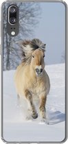 Geschikt voor Huawei P20 hoesje - Rennend fjord paard in de sneeuw - Siliconen Telefoonhoesje