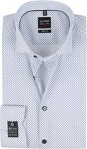 OLYMP Level 5 body fit overhemd - mouwlengte 7 - wit met licht- en donkerblauw dessin - Strijkvriendelijk - Boordmaat: 39