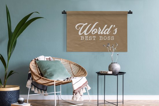 Tenture murale - Tissu mural - « Le meilleur patron du monde » - Marron - Citations - Dictons - 90x60 cm - Tapisserie murale