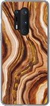 Geschikt voor OnePlus 8 Pro hoesje - Marmer print - Gouden - Lijn - Siliconen Telefoonhoesje