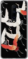 Geschikt voor OnePlus 7 Pro hoesje - Japandi - Kraanvogel - Rood - Wit - Siliconen Telefoonhoesje