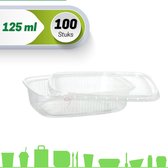 Sausbakje 125 ml Saladebakje met deksel 100 Stuks Rechthoekig Transparant PP 125 cc