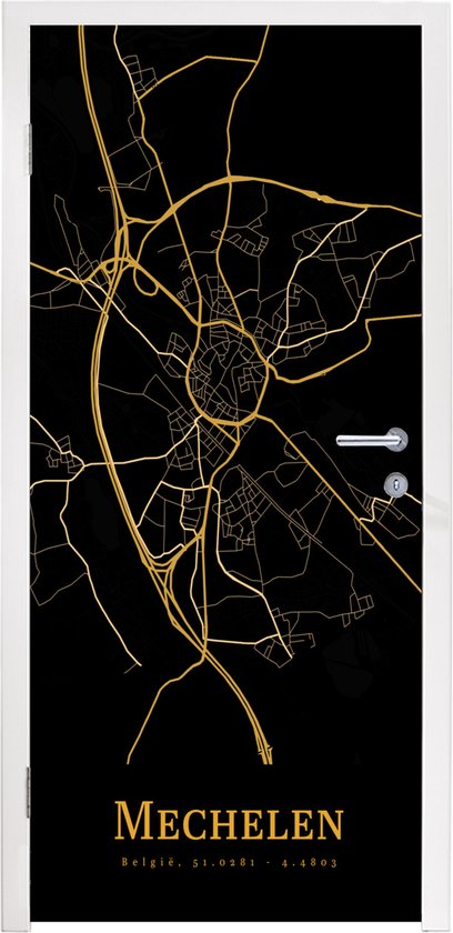 Deursticker Mechelen - Kaart - Goud - 80x215 cm - Deurposter
