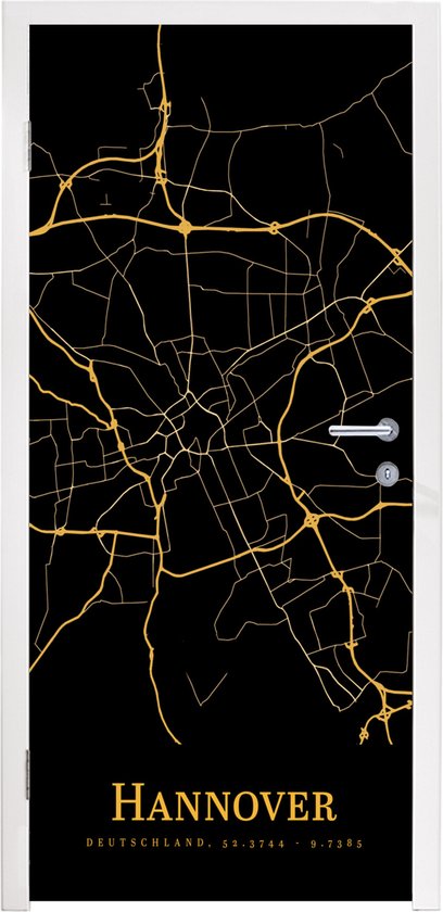 Deursticker Hannover - Kaart - Goud - 90x205 cm - Deurposter