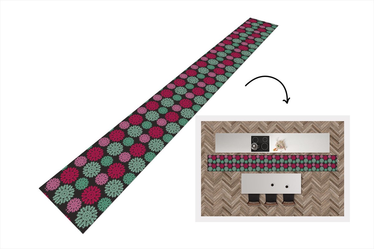 KitchenYeah Keukenloper - Keukenmat - Bloemen - Vintage - Roze - Turquoise - Patronen - 480x60 cm - Keuken vloerkleed Multicolor