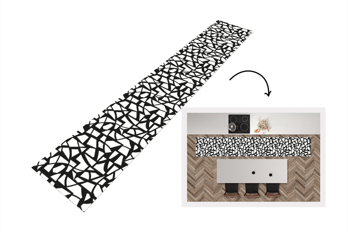 KitchenYeah Keukenloper - Keukenmat - Patronen - Geometrisch - Wit - Zwart - Keuken vloerkleed Multicolor