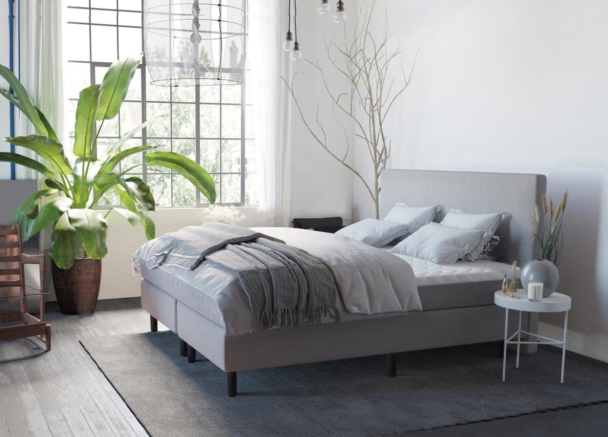 NumberOne® 2 Persoons Boxspring Springcrest 180x210 cm - Met Geïntegreerde Topper - Zilver Grijs