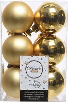 12x Boules de Noël en plastique doré 6 cm - Mat / brillant - Boules de Noël en plastique incassables - Décorations d'arbre de Noël dorées