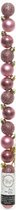 14x morceaux de mini boules de Noël en plastique vieux rose (velours) 3 cm - brillant/mat/paillettes - Décorations pour sapins de Noël