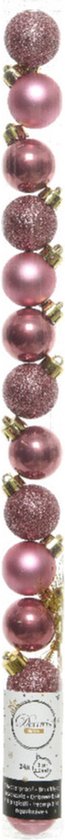 14x stuks mini kunststof kerstballen oudroze (velvet) 3 cm - glans/mat/glitter - Kerstboomversiering
