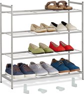 Relaxdays schoenenrek stapelbaar - 4 laags - schoenenstandaard - rek schoenen - modern - zilver