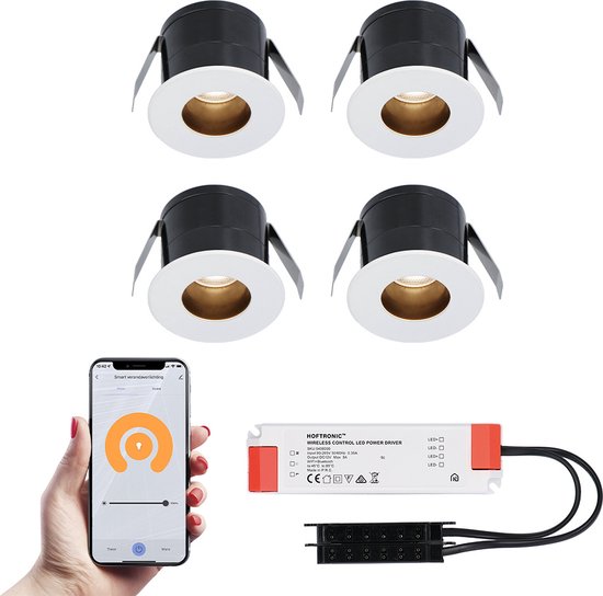 4x Olivia witte Smart LED Inbouwspots complete set - Wifi & Bluetooth - 12V - 3 Watt - 2700K warm wit