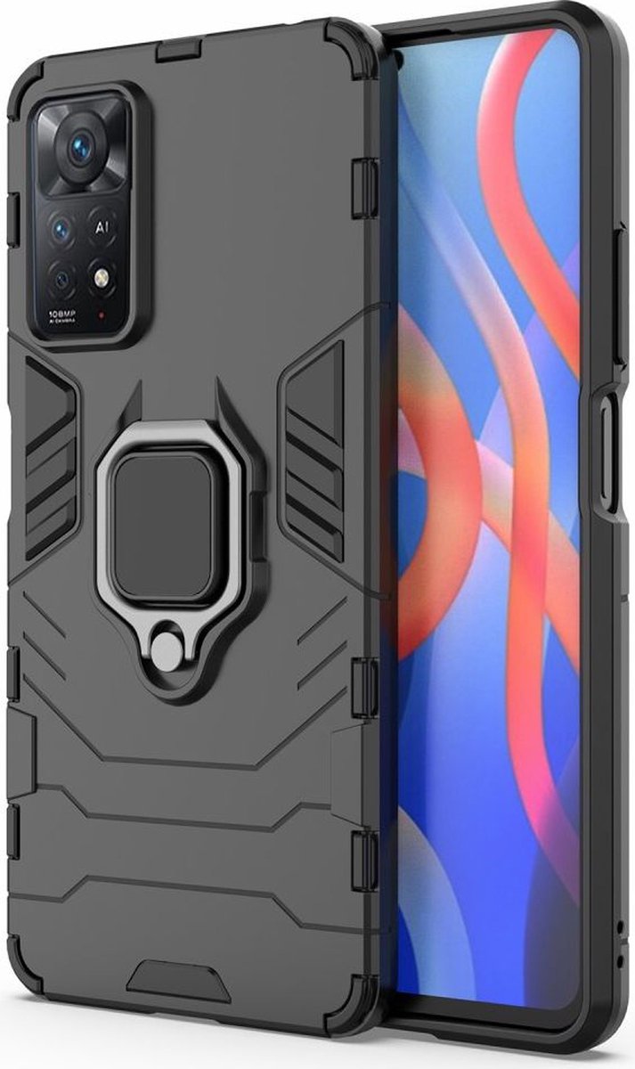 Xiaomi Redmi Note 11 Pro Hoesje Magnetische Ring Kickstand Zwart
