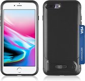 Peachy Brushed iPhone 7 Plus 8 Plus TPU kunststof hybride case pasjes slider - Zwart Standaard