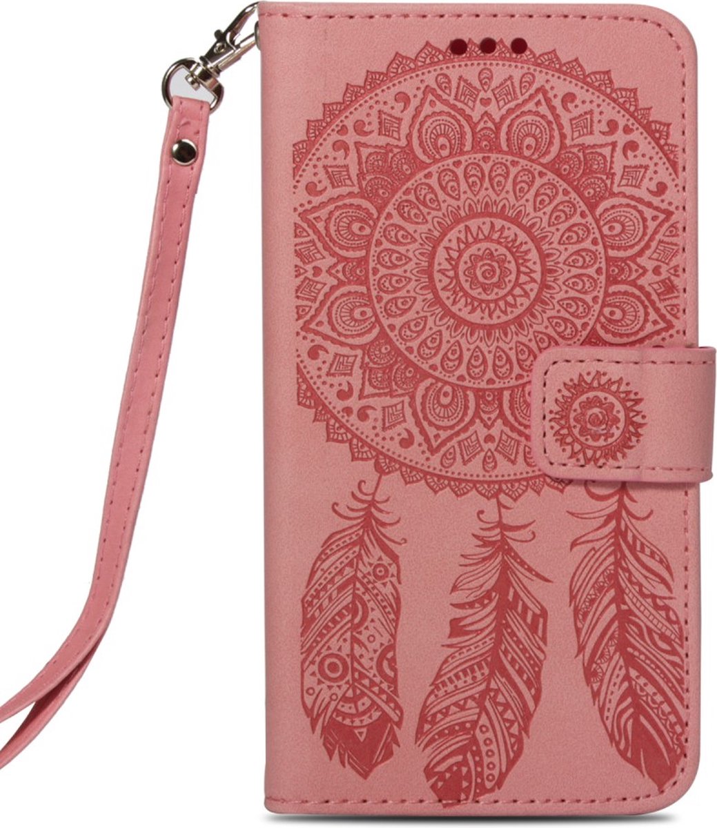 Peachy Dromenvanger Lederen geschikt voor iPhone XS Max wallet Bookcase hoesje - Roze