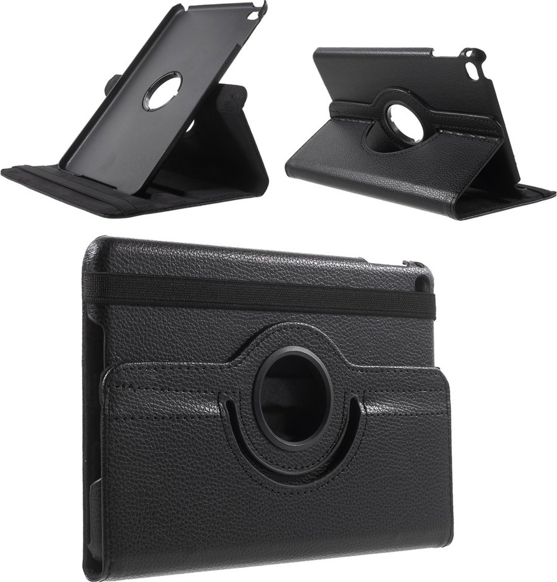 Peachy Zwarte lederen geschikt voor iPad mini 4 & iPad mini 5 (2019) draaibare case hoes