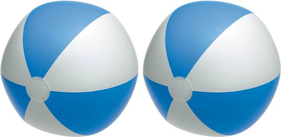 2x Opblaasbare strandballen blauw/wit 28 cm speelgoed - Buitenspeelgoed strandballen - Opblaasballen - Waterspeelgoed
