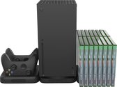 YONO Verticale Stand geschikt voor Xbox Series X - Standaard met Oplaadstation - Controller Oplader - Spellenhouder - Console en Accessoires Docking Station - Zwart