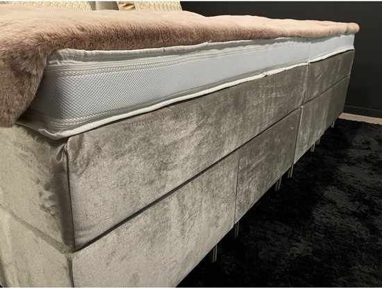 Family Boxspring Velours Beige XXL - 280x200 - Matelas à pocketvering ensachés 7 zones inclus - Surmatelas Tencel 280x200 - KINGSIZE - Velours