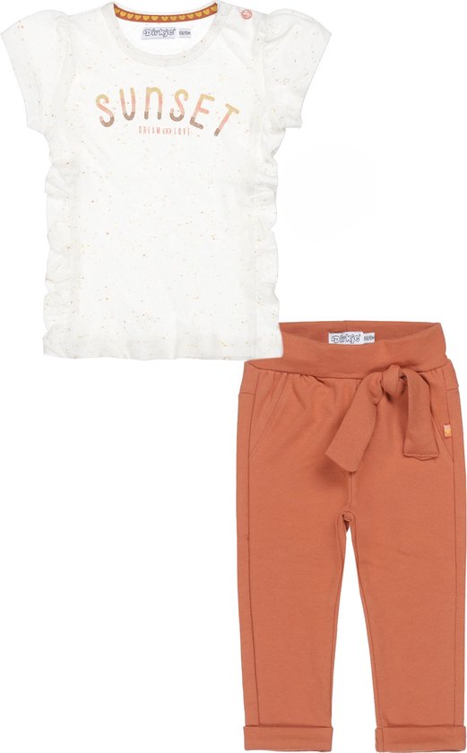 Dirkje - Ensemble de vêtements (2 pièces) - Pantalon de survêtement marron avec ceinture - Chemise White avec imprimé - Taille 116