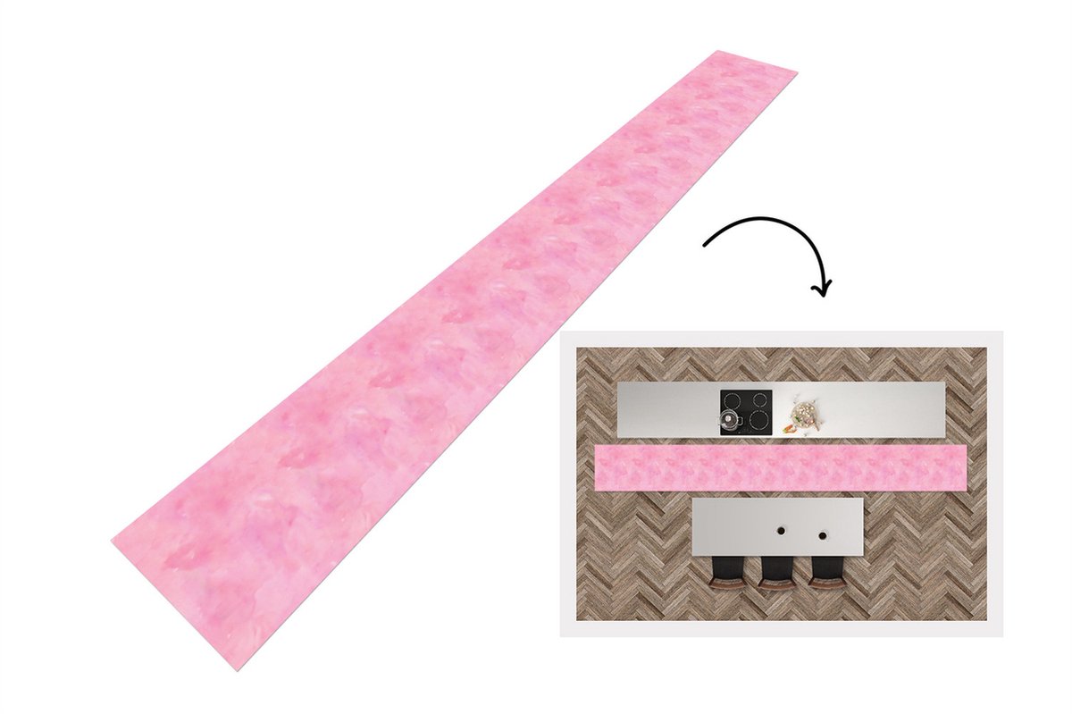 KitchenYeah Keukenloper - Keukenmat - Waterverf - Patronen - Roze - Verf - Keuken vloerkleed, foto 3