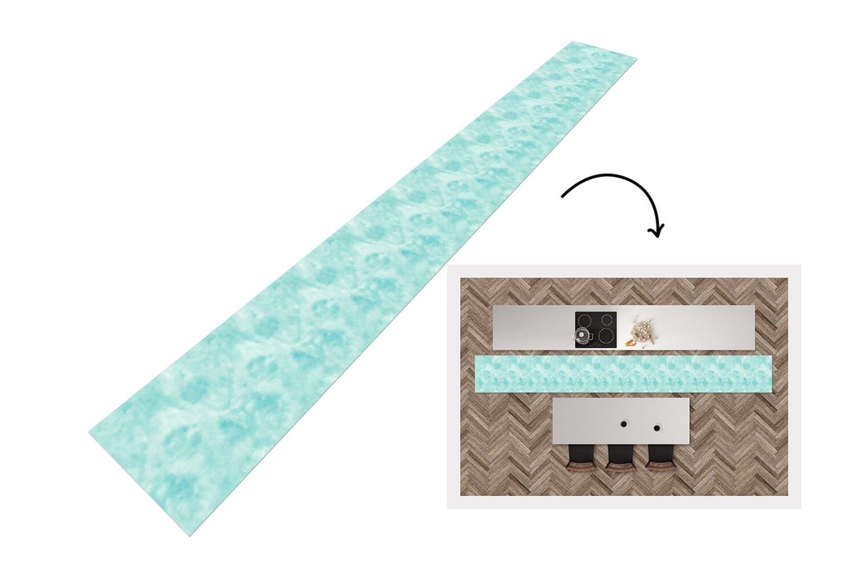 KitchenYeah Keukenloper - Keukenmat - Patroon - Waterverf - Turquoise - Keuken vloerkleed, foto 3