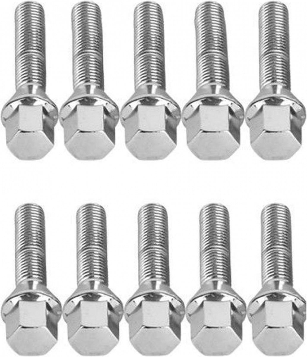 Verlengde conische wielbouten 55mm - M12x1.5 - Chroom - Set van 10 bouten / M12x1,5 / M12 x 1,5 / M12 x 1.5