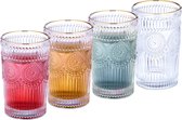 Relaxdays drinkglazen set van 4 - waterglazen - 400 ml - gouden rand - boho - transparant