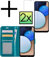 Hoes Geschikt voor Samsung A03s Hoesje Book Case Hoes Flip Cover Wallet Bookcase Met 2x Screenprotector - Turquoise