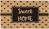 Deurmat Binnen 75*45*1 cm Bruin, Zwart Kokosvezel, Pvc Rechthoek Hartjes Sweet Home Droogloopmat