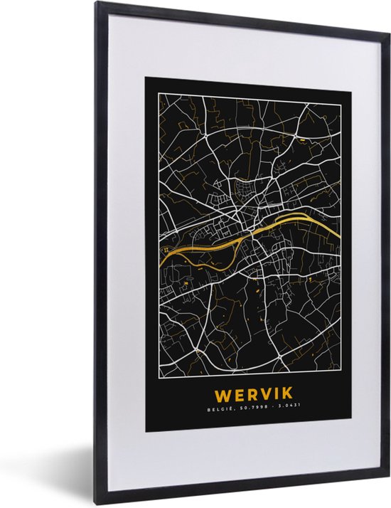 Fotolijst incl. Poster - Wervik - Plattegrond - Kaart - Goud - Stadskaart - 40x60 cm - Posterlijst