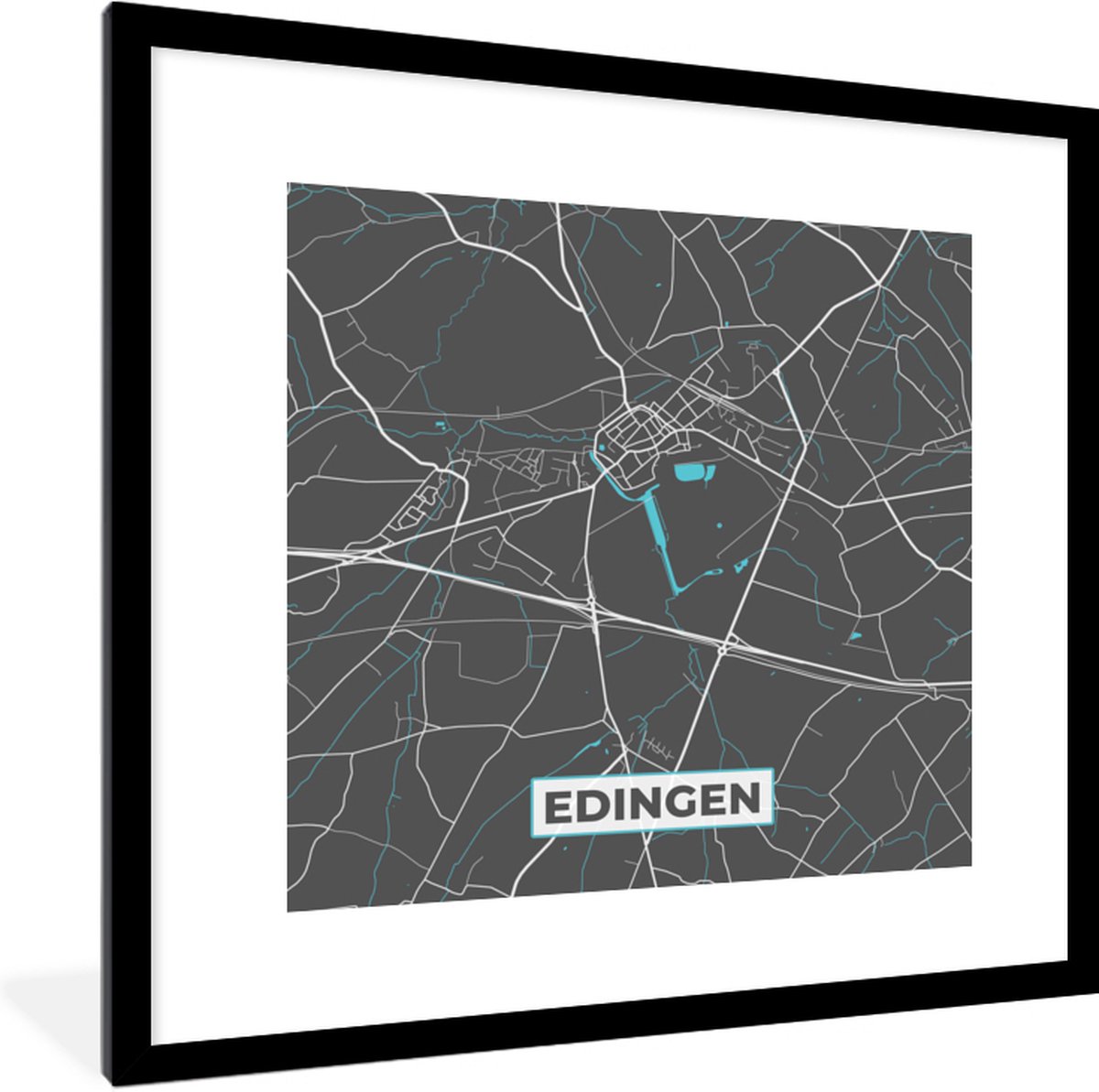 Fotolijst incl. Poster - Stadskaart – Grijs - Kaart – Edingen – België ...