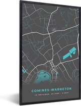 Poster met lijst Plattegrond – Comines Warneton – Blauw – Stadskaart - Kaart - 80x120 cm