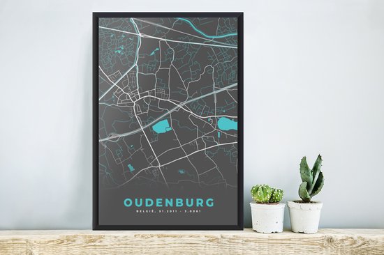 Cadre photo avec affiche - Plan de ville - Grijs - Carte - Oudenburg - België - Plan - 40x60 cm - Cadre pour affiche